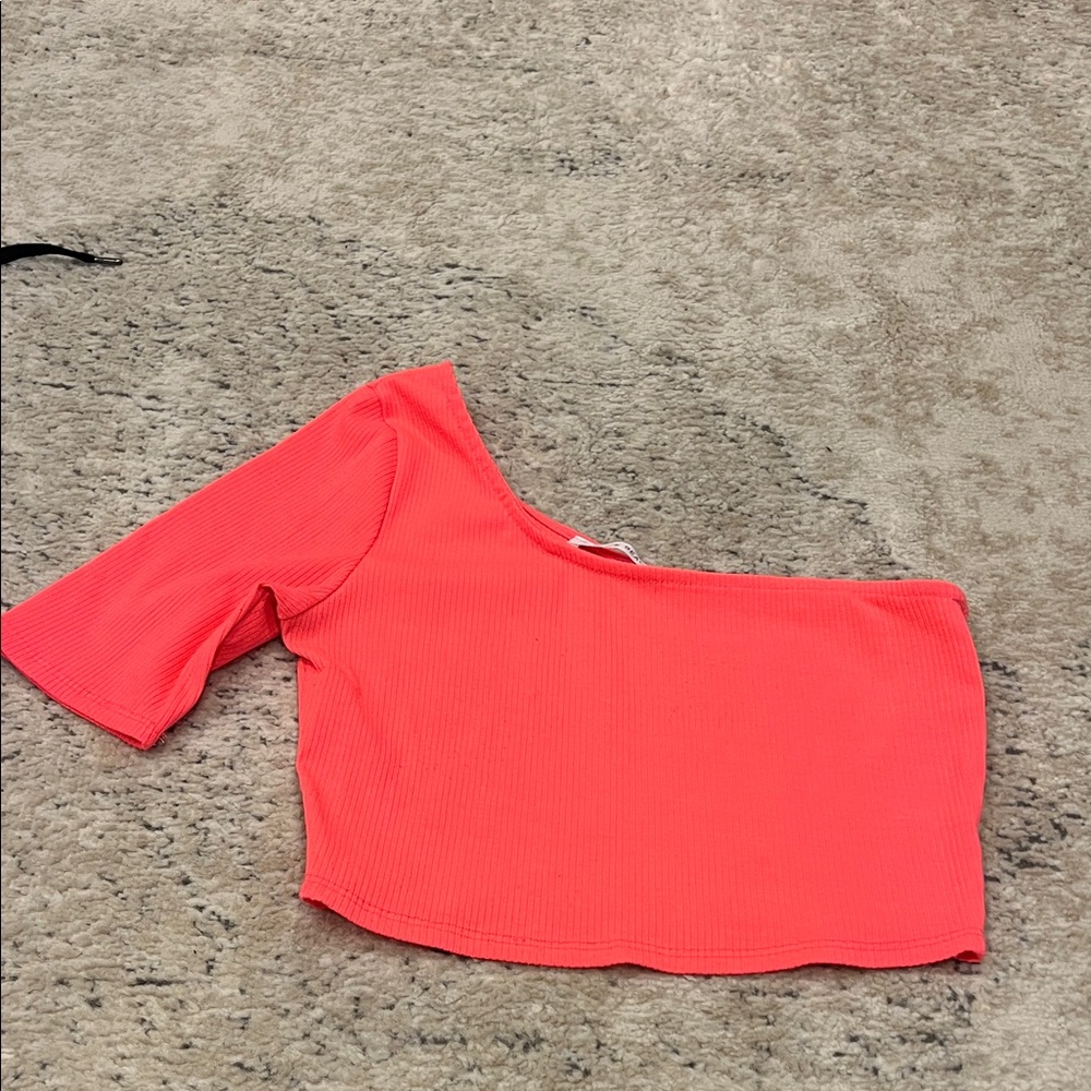 Neon Pink Coral One-Shoulder Women's Top